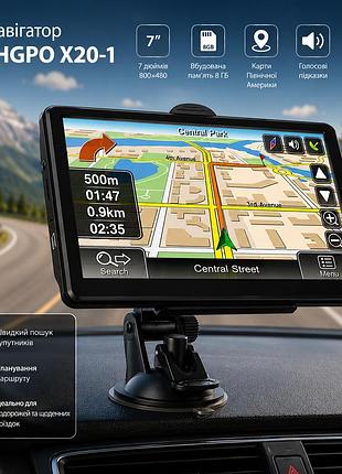 Gps-навігатор автомобільний anchgpo x20-1 7″, 800×480, 8 гб, карти північної америки, голосові підказки, fm