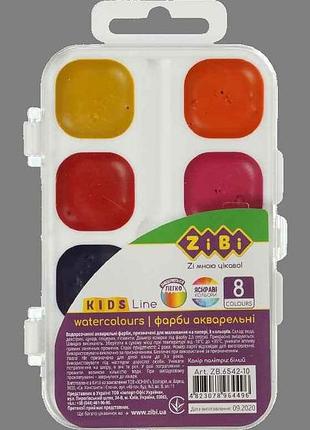 Фарби аквар. 8 кол., пласт./кор. без/п, біла, kids line zb.6542-10 тм zibi