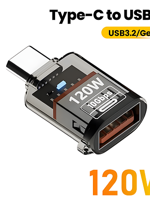 Перехідник otg usb-type-c 120w 10gbps, для macbook, huawei, xiaomi, honor, samsung | юсб адаптер переходник отг usb-a