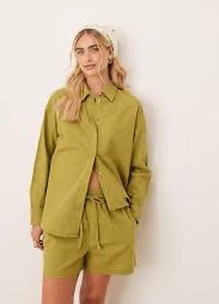Зелена оверсайз сорочка asos  бавовна , дуже щільна.,модель виконана з текстурованої тканини,.