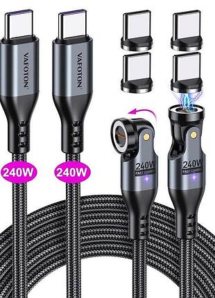 Магнитный зарядный кабель vafoton usb c 240 вт (1 шт.1.8м+ 2 магнитные головки type c)), 240 вт (48 в/5 а) pd магнитный кабель