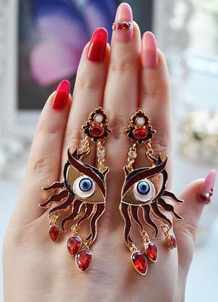 Серьги глаза дьявола огненные сережки schiaparelli висячие