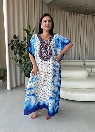 Легка максі сукня-туніка етно принт plus size для відпочинку