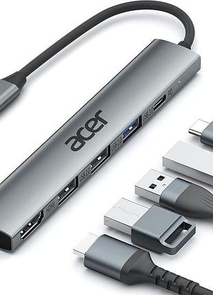 Usb-концентратор acer 5 в 1 с разъемом типа c, 4k hdmi, питанием 100 вт, 3 портами usb a | многопортовый адаптер usb c - hdmi