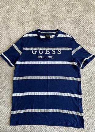 Футболка чоловіча guess синя з білими полосками,розмір m