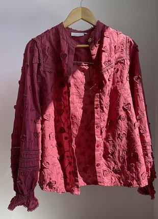 Бавовняна блуза сорочка з вишивкою сердечками fabienne chapot joan blouse, розмір m (38)