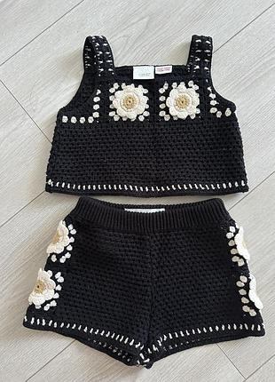 Вʼязаний костюм чорний дитячий zara