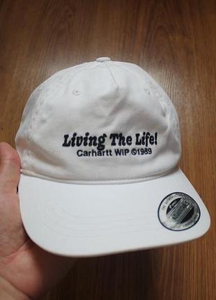 Унісекс кепка ​​біла бейсболка  carhartt wip appetite cap з вишитим написом living the life!