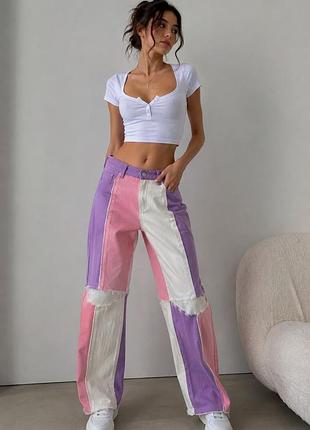 Стильні patchwork рожеві джинси у пастельних відтінках 💜