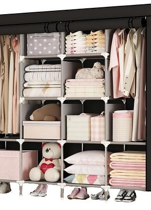 Шкаф-органайзер для одежды storage wardrobe 88170-2 170х45х170см / тканевый шкаф для вещей с металлическим каркасом синий