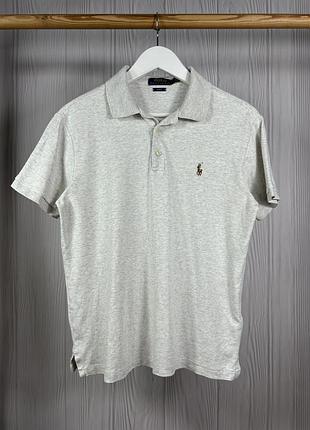 Polo ralph lauren slim fit white/gray преміальне поло розмір м оригінал