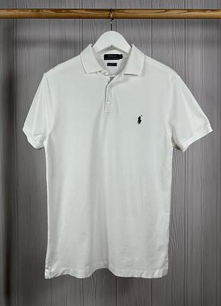 Polo ralph lauren slim fit stretch mesh білосніжне поло з гарним базовим дизайном розмір м