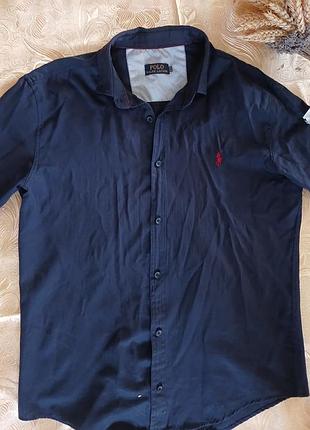 Темно-синяя винтажная рубашка мужская polo ralph lauren vintage y2k 2000s 2000-х