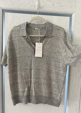 Zara новое поло из трикотажного льна 50-52 р
