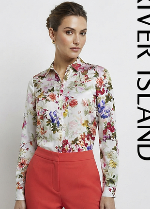 River island сатинова як шовкова блузка сорочка в квітковий принт