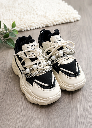 Кросівки для дівчинки kids fashion чорно-білі, розмір 36, довжина устілки 23 см