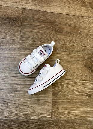 Дитячі шкіряні кеди converse на липучках для хлопчика чи для дівчинки р.23/24, устілка 15,5см., на стопу до 15см., білі
