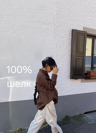 100% шелк, шёлковую рубашка оверсайз rebecca sheldon (размер m, л)