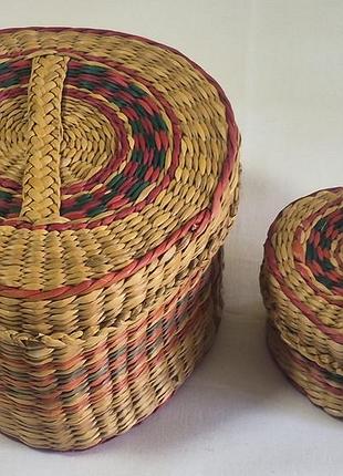 Вінтажний набір плетених корзин-шкатулок із зубровки (sweetgrass basket) у формі серця