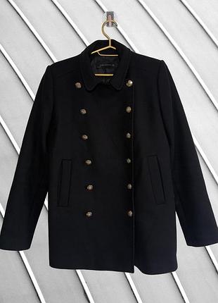Женское черное шерстяное пальто zara l 48 50 оригинал зара полупальто из шерсти шерстяной камзол пиджак базовое зимнее 50