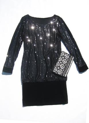 Дизайнерское вечернее чёрное платье с бархатом расшитое пайетками hanne darling couture