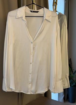 Сатинова сорочка zara , молочна , розмір xl