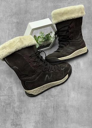 Зимові чоботи new balance fresh foam оригінал коричневі жіночі замшеві термочеревики нью беланс на хутрі теплі водонепроникні