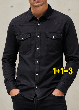 😉1+1=3 шикарная черная плотная мужская рубашка на кнопках asos, размер 44 - 46