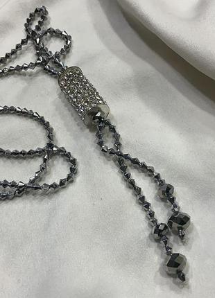 Вінтажний довгого ларіату сотуар ланцюжок краватка грановане намисто стрази боло 1980ті