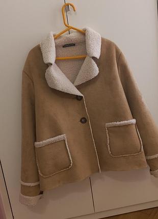 Короткая дубленка куртка экозамша made in italy, р. m-l (стиль zara)