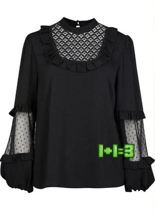 💝1+1=3 фирменная черная оригинальная свободная блузка river island, размер 50 - 52