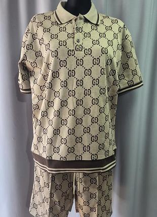 Чоловічий літній костюм gucci gg jacquard (поло та шорти)