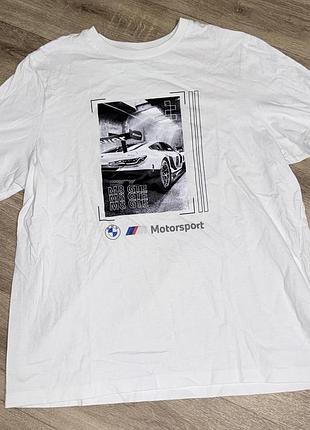 Puma  white bmw regular fit t-shirt (motorsport) оригинал белая спортивная мужская футболка puma bmw, пума бмв оригинальная белая футболка