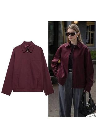 Zara легка оверсайз куртка бомпер кольору бургунді