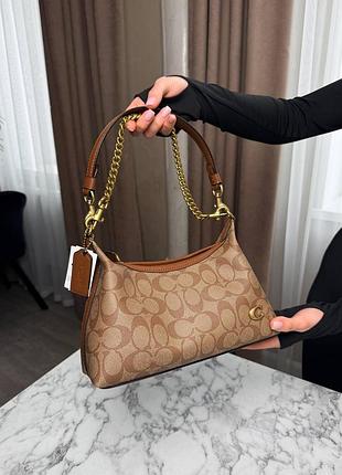 Coach juliet signature canvas premium канва натуральная кожа стильная брендовая сумочка с золотой цепью люкс
