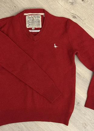 Jack wills пуловер/ світер червоного кольору. розмір м, склад: 95% вовна ягняти (lambswool), 3% кашемір.