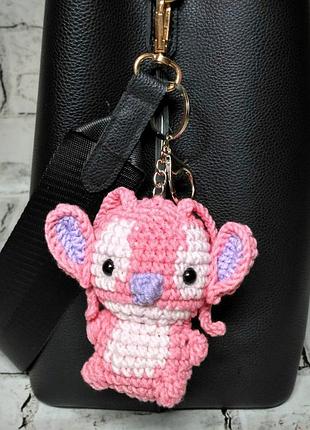 Брелок стич вязаный ручной работы амигуруми hand made 8х8 см розовый