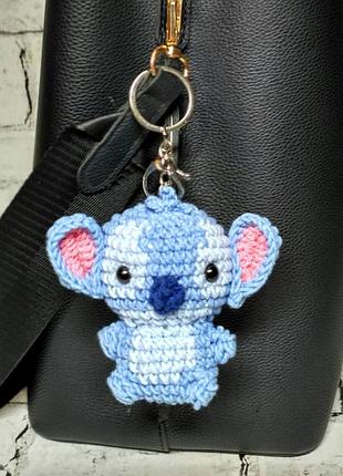Брелок стич вязаный ручной работы амигуруми hand made 8х8 см голубой