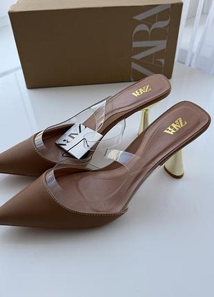 Бежеві коричневі туфлі мюлі zara 39 р