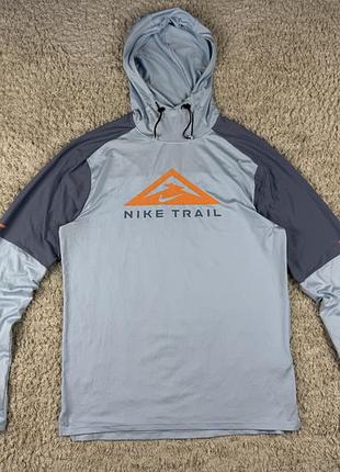 Чоловіча спортивна кофта nike df trail блакитна з капюшоном бігова кофта
