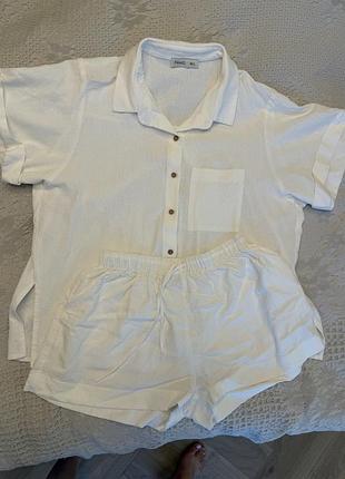 Лляний костюм білий , розмір m/l , famo