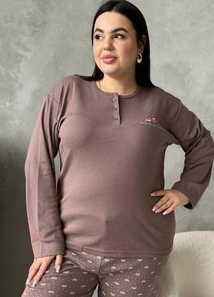 Тепла жіноча піжама plus size з мікрофлісу