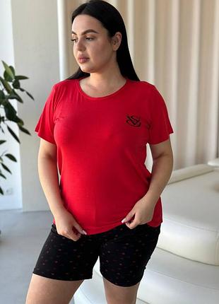 Домашній одяг, червона піжама з шортами plus size