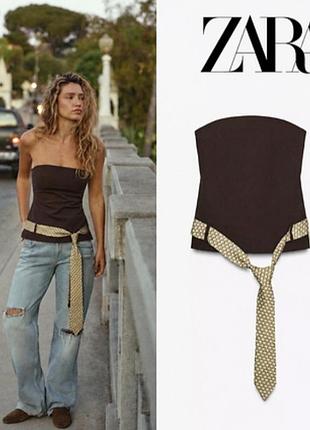 Стильний коричневий топ-бандо без бретелей із колекції zara