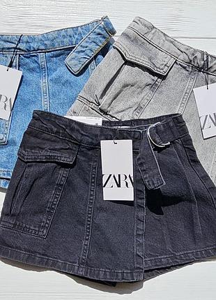 Шорты-юбка от бренда zara. 116, 122 см - голубая, 122 см - серая, 128 см - графитовая.