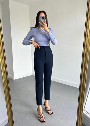 Трендовые синие брюки брюки высокая посадка zara классический деловой стиль размер л
