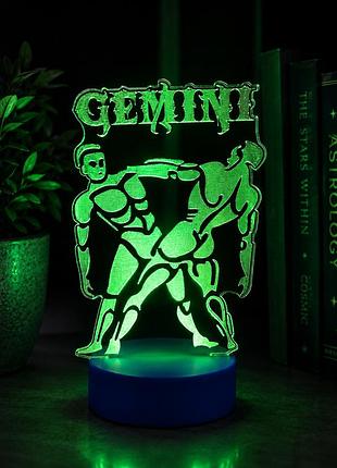 Светодиодный 3d ночник «близнецы» (gemini)/батарейка+220| led лампа| декор для спальни