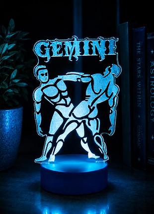 Led ночник близнецы gemini 3d/на пульте/акриловая лампа/колька подсветки/знак зодиака