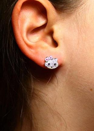 Серьга  hello kitty гвоздики серебро 925 пусетты