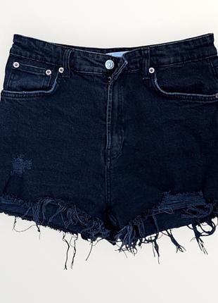 Sale! чорні короткі джинсові шорти zara з необробленим краєм по низу., розмір 40 (usa 8)